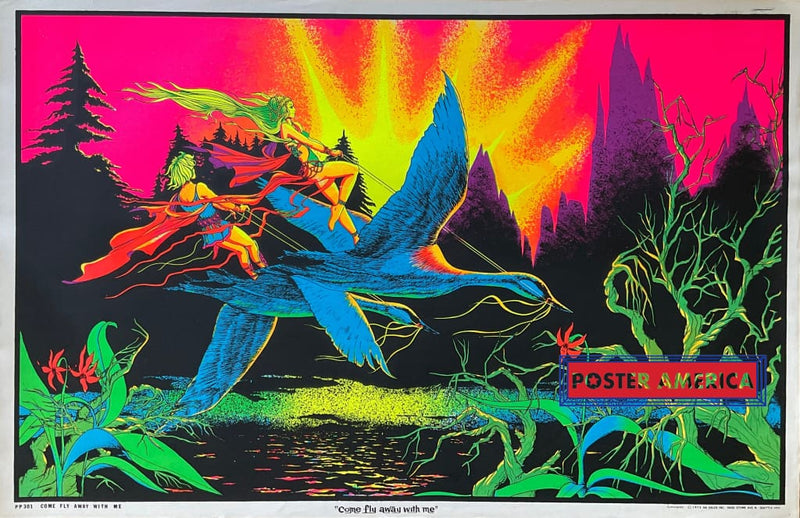 Load image into Gallery viewer, Come Fly Away With Me Original Vintage Black Light Poster 28 X 38 Posters Prints &amp; Visual Artwork
