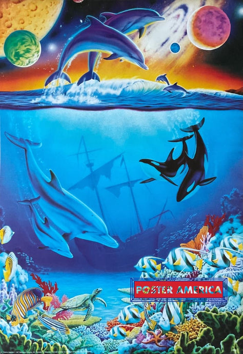 Cosmic Dolphins By Robin Koni Vintage 1997 Art Poster 24 X 35 Vintage Poster