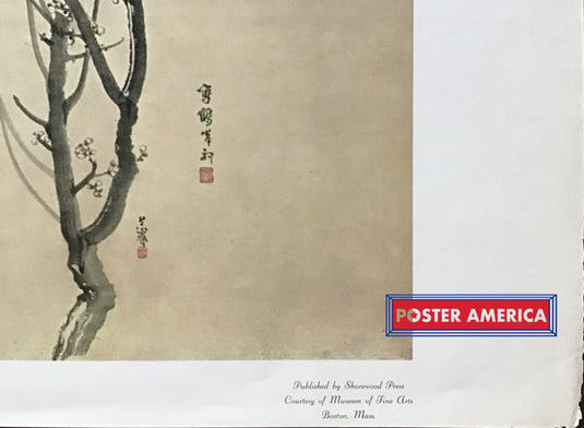 Deer Stork On The Wing And Plum Blossoms Art Print 22 X 28 Fine
