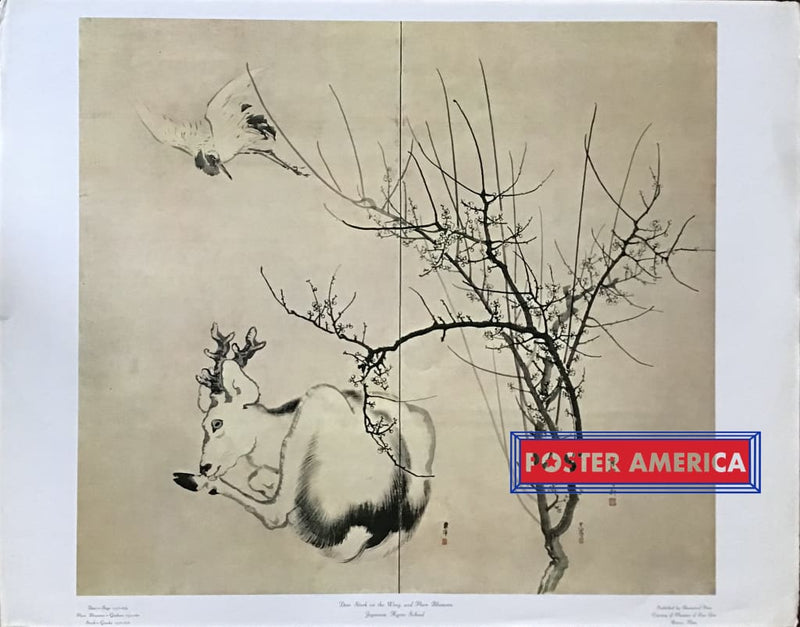 Load image into Gallery viewer, Deer Stork On The Wing And Plum Blossoms Art Print 22 X 28 Fine
