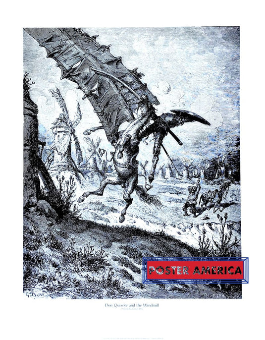 Don Quixote And The Windmill By Gustav Dore Art Print 22 X 28 Posters Prints & Visual Artwork