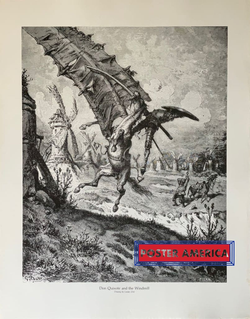 Load image into Gallery viewer, Don Quixote And The Windmill By Gustav Dore Fine Art Print 22.5 X 28
