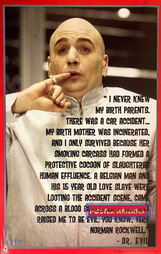 Dr. Evil I Never Knew My Birth Parents Quote Austin Powers Movie Poster 22.5 X 34.5 Vintage Poster