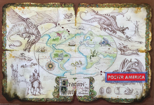 Dragons Of The World Map Vintage 2001 Poster 24 X 35 Vintage Poster