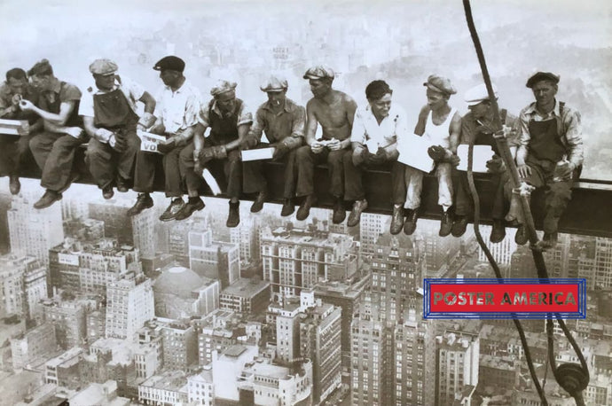 Eating Above Manhattan Sepia Photographic Reproduction Poster 24 X 36