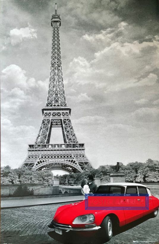 Eiffel Tower With Red Citroen Vintage British Import 23.5 X 36 Poster
