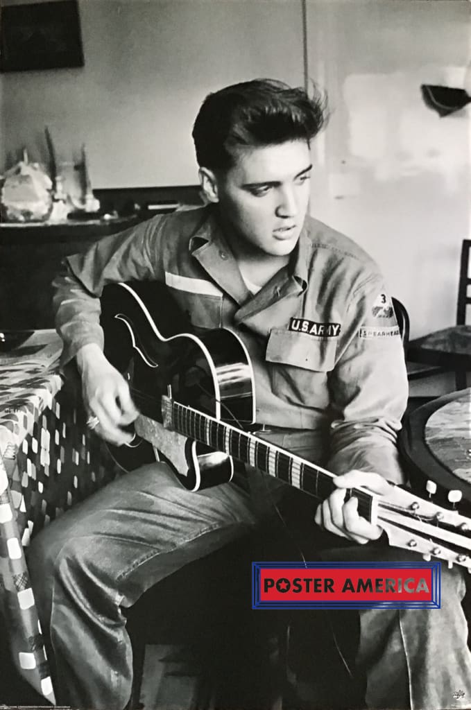 Load image into Gallery viewer, Elvis Presley Playing Guitar In Us Army Shirt 24 X 36 Poster
