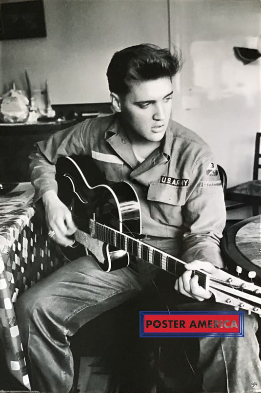 Elvis Presley Playing Guitar In Us Army Shirt 24 X 36 Poster