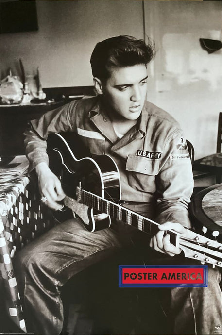 Elvis Presley Playing Guitar In Us Army Shirt 24 X 36 Poster