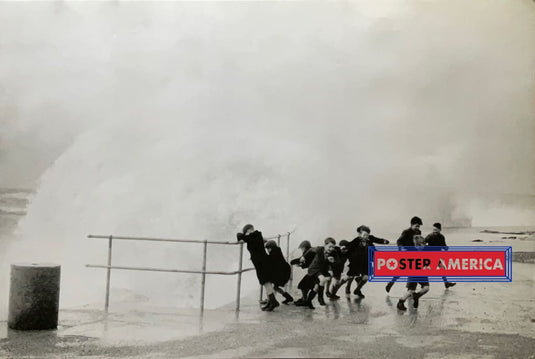 European Kids Playing At The Seawall Vintage Poster 24 X 35.5
