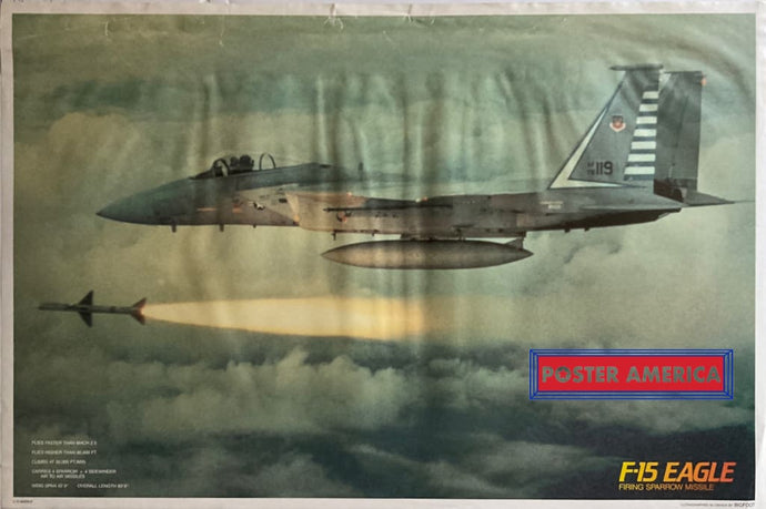 F-15 Eagle Firing Sparrow Missile Vintage Poster 22 X 33 Specs Bottom Left Corner