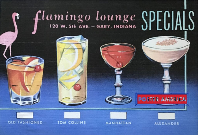 Flamingo Lounge Specials Mixed Drink Selection Art Poster 24 X 34