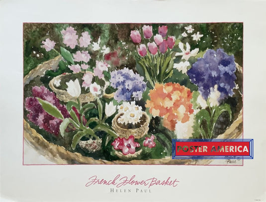 French Flower Basket By Helen Paul Vintage Fine Art Print 20 X 26 Vintage Poster