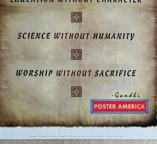 Gandhi Seven Deadly Social Sins Inspirational Slim Print 12 X 36