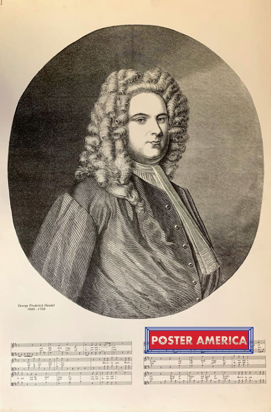 George Frederick Handel With Composition Rare Vintage 1975 Poster 23 X 35 Vintage Poster