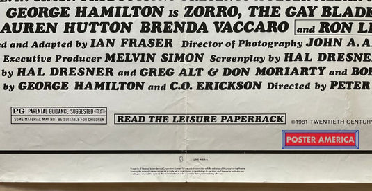 George Hamilton Is Zorro The Gay Blade Vintage 1981 One-Sheet Movie Poster 27 X 41