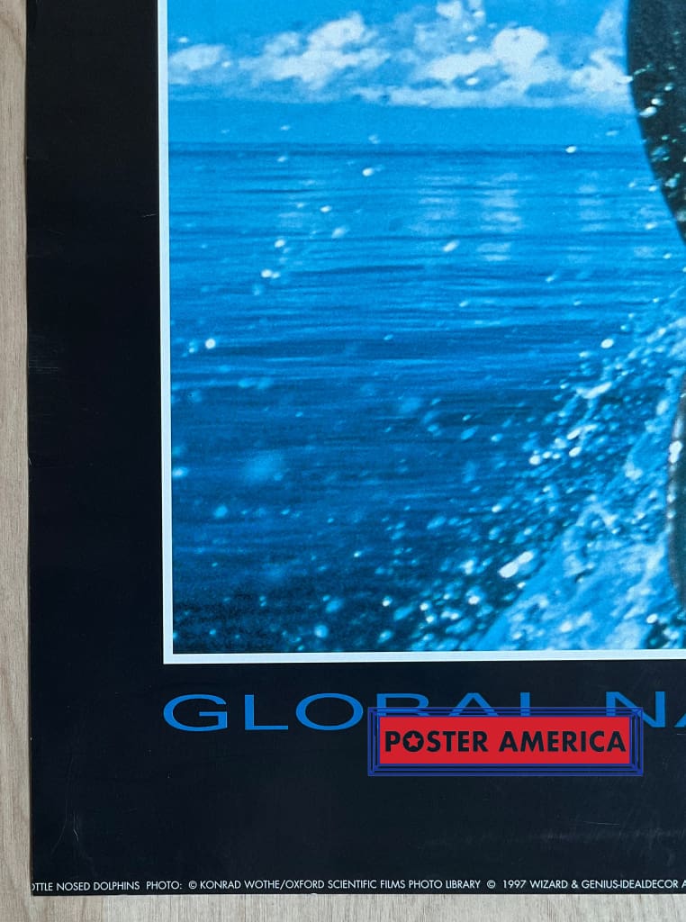 Load image into Gallery viewer, Global Nature Watch Bottle Nosed Dolphins Vintage 1997 Swiss Import Poster 23.5 X 35
