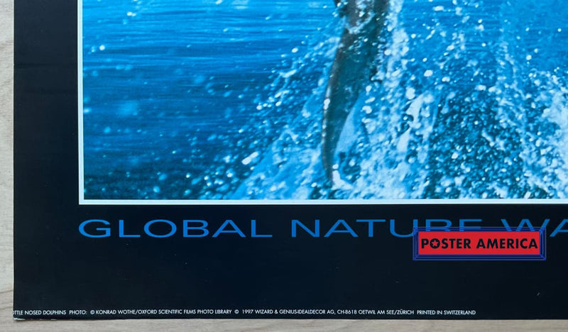 Load image into Gallery viewer, Global Nature Watch Bottle Nosed Dolphins Vintage 1997 Swiss Import Poster 23.5 X 35

