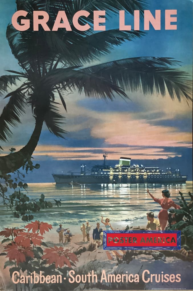 Load image into Gallery viewer, Grace Line Caribbean South America Cruises Vintage 1997 Art Poster 23.6 X 35.6 Vintage Poster
