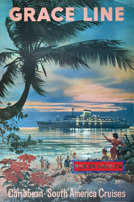 Grace Line Caribbean South America Cruises Vintage 1997 Art Poster 24 X 36