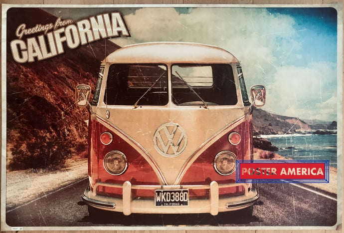 Greetings From California Uk Import Early Sixties Volkswagen Bus Poster 24 X 36