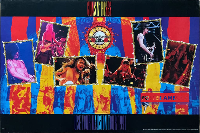 Load image into Gallery viewer, Guns N Roses Use Your Illusion Tour 1991 Vintage Rock Poster 22.5 X 33.5
