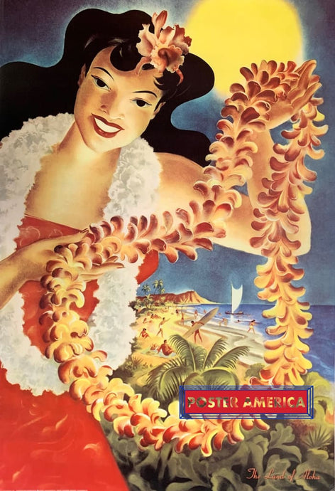 Hawaii Vintage Style Tourist Advertisement Poster 24 X 34.75