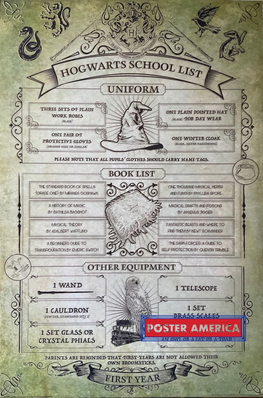 Hogwarts School List Harry Potter 24 X 36 Novelty Poster