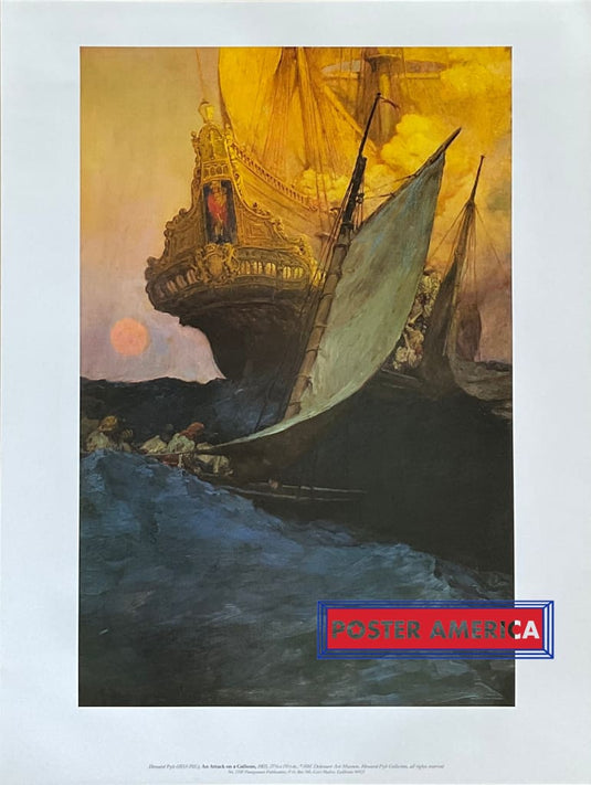 Howard Pyle An Attack On A Galleon Vintage Art Print 19 X 25 Posters Prints & Visual Artwork