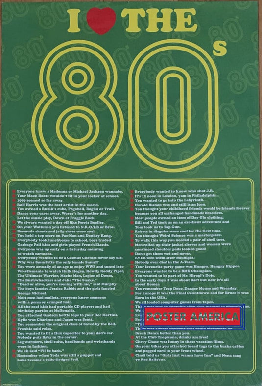 I Love The 80S Nostalgic Poster With Blurbs About Lifestyle 24 X 36 U.k. Import 2007