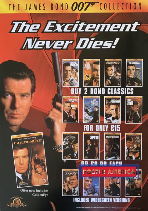 James Bond The Excitement Never Dies Dvd Collection Promo Poster 23.5 X 33