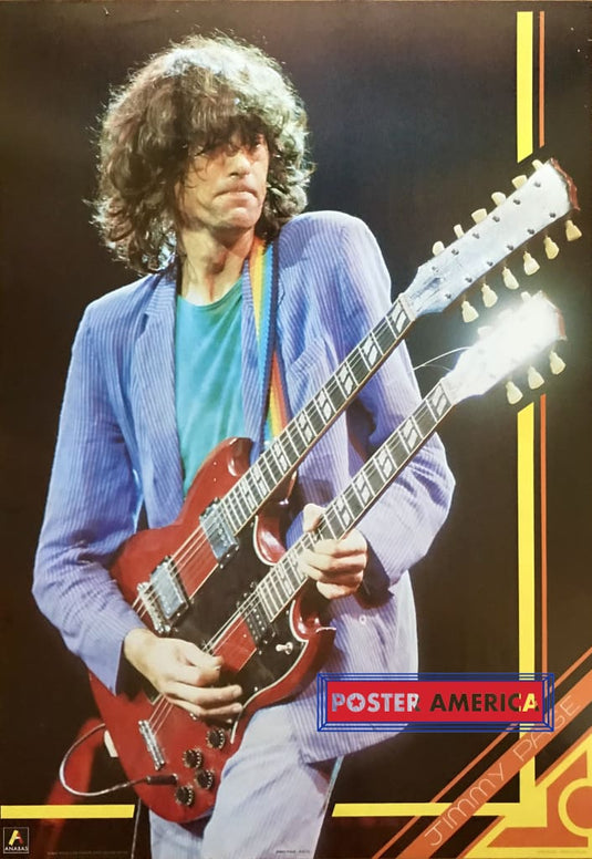 Jimmy Page Close Up Live On Stage Vintage 1986 Poster 23.5 X 35 Double Neck Guitar By Gibson Model