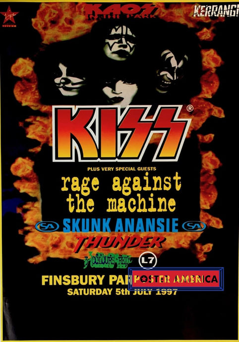 Kiss & Rage Against The Machine Rare Finsbury Park London 1997 Concert Poster 23.5 X 33 Vintage