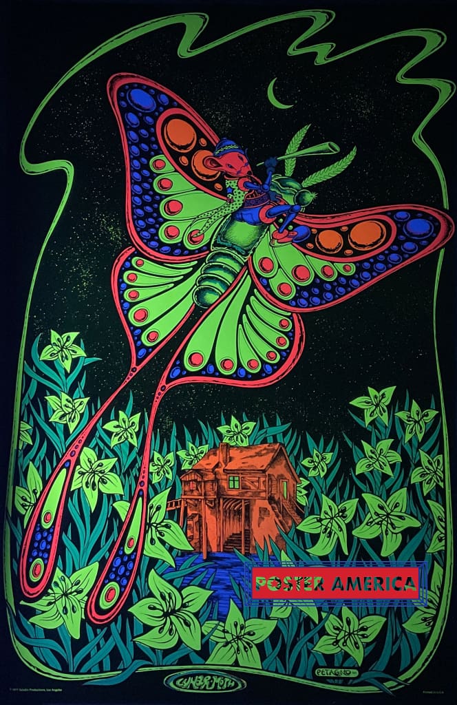 Load image into Gallery viewer, Lunar Moth Original 1971 Vintage Black Light Poster 23 X 35 Posters Prints &amp; Visual Artwork
