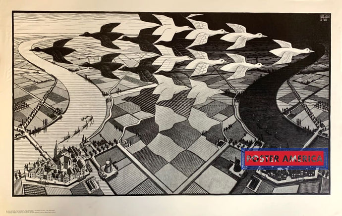 M.c. Escher Day And Night Vintage 1988 Art Poster 21.5 X 33.5 Vintage Poster