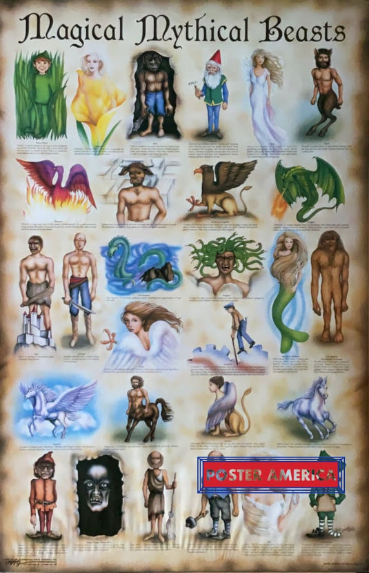 Magical Mythical Beasts Vintage 1990 Novelty Art Poster 22 X 3 Vintage Poster