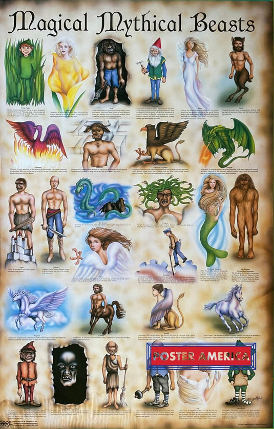 Magical Mythical Beasts Vintage Fantasy Poster 21.5 X 34