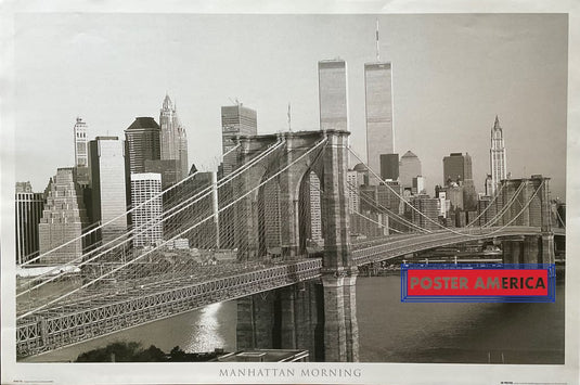 Manhattan Morning Skyline In Black & White Vintage 24 X 36 Poster Vintage Poster