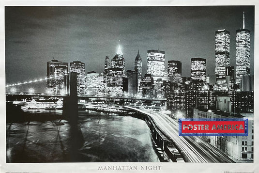 Manhattan Night Skyline In Black & White Vintage 24 X 36 Poster Vintage Poster