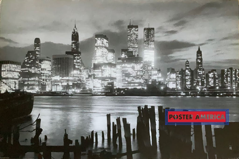 Load image into Gallery viewer, Manhattan Night Skyline With Twin Towers Vintage Poster 24 X 36 Vintage Poster
