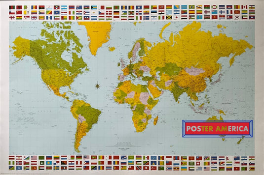 Map of The World with Country Flags Poster 24 x 36 - Poster