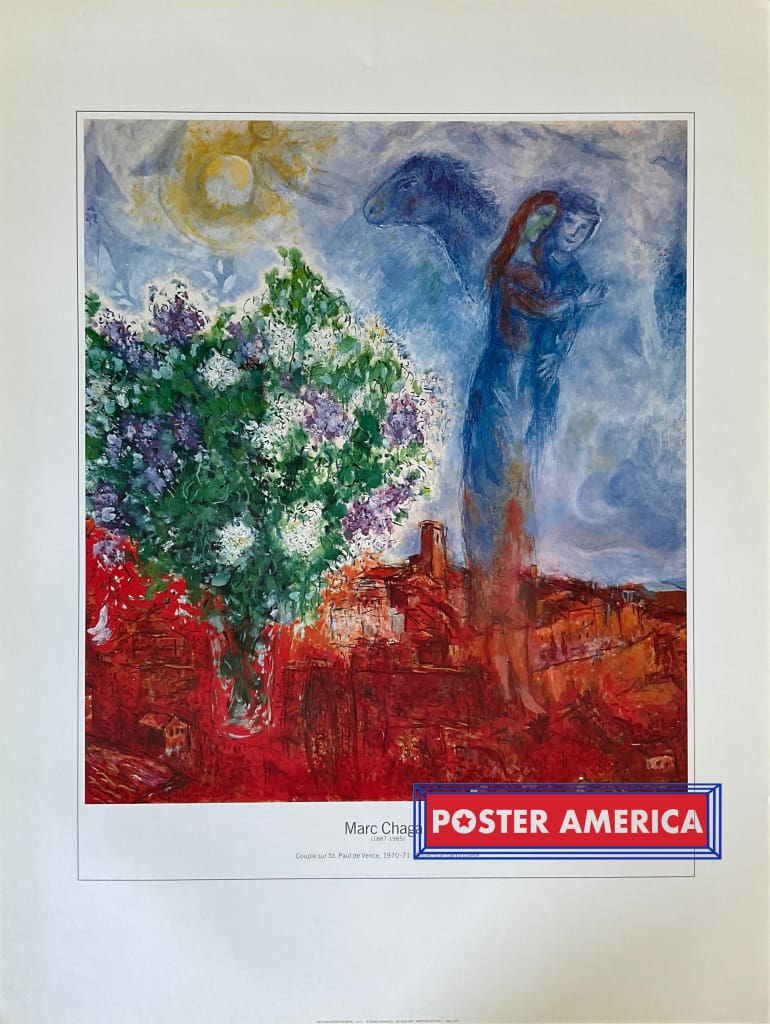 Load image into Gallery viewer, Marc Chagall Couple Sur St. Paul De Vence Vintage Italian Import Art Print 23.5 X 31.5 Fine
