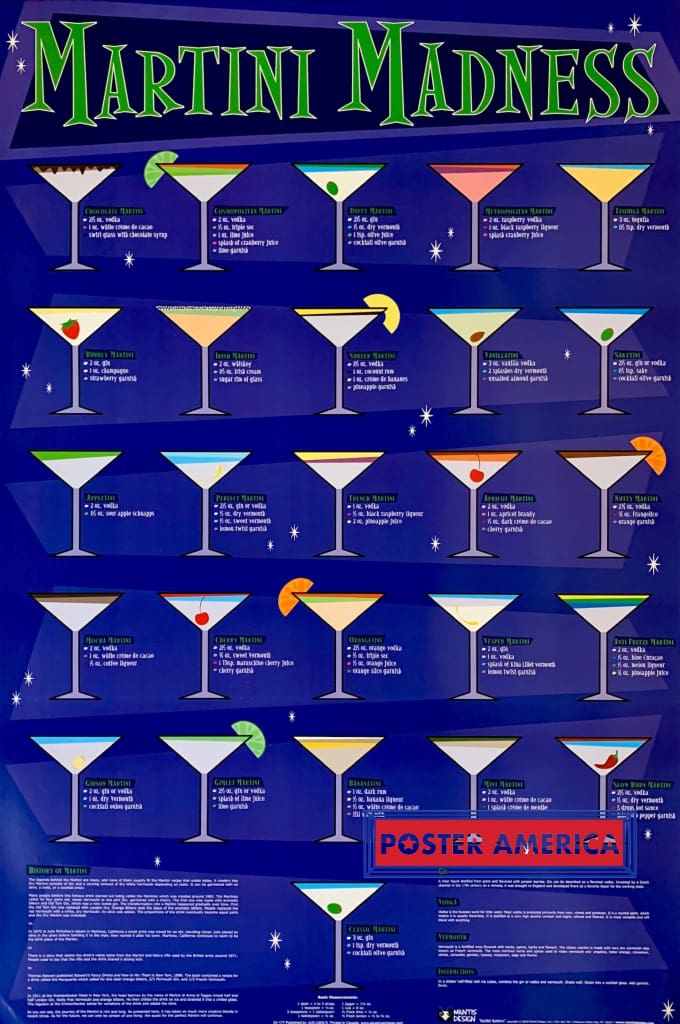 Load image into Gallery viewer, Martini Madness Mantis Design Mixology Poster 24 X 36 Fine Art Print
