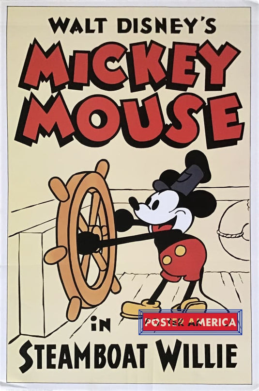 Mickey Mouse In Steamboat Willie Rare Disney Poster 16 X 24