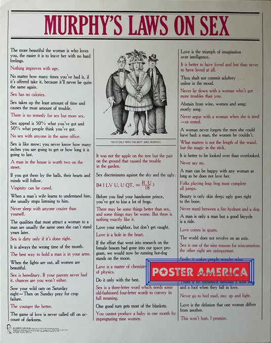 Murphys Laws On Sex Original 1981 Vintage 24 X 30.5 Poster