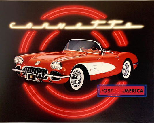 Neon Corvette Vintage Car Poster 22 X 28 Vintage Poster