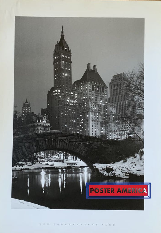New York Central Park Vintage Out Of Print Poster 24 X 34 With Bridge And Hotels In Background