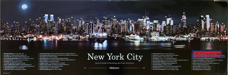 Load image into Gallery viewer, New York City Skyline Guide Of Buildings And Their Architects Scenic Slim Print 12 X 36
