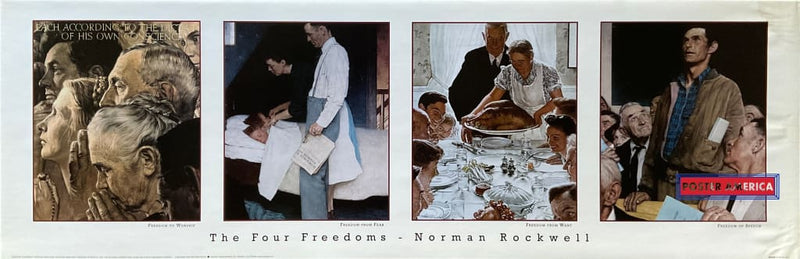 Load image into Gallery viewer, Norman Rockwell The Four Freedoms Vintage Art Slim Print 12 X 36
