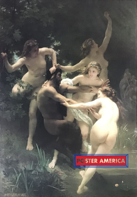 Nymphs And Satyr By William -Adolphe Bouguereau Art Reproduction Poster 22 X 31.5
